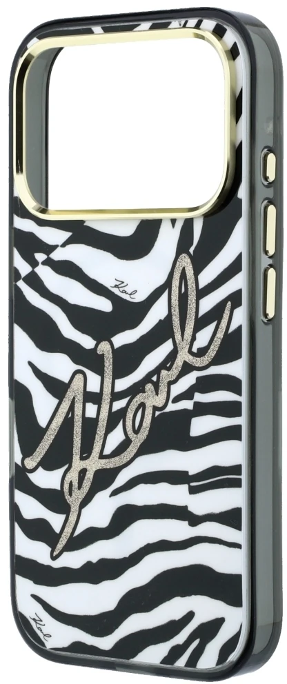 Dėklas Karl Lagerfeld IML Signature Zebra Glitter MagSafe Case for iPhone 17 Pro Max / 18 Pro Max - Gold