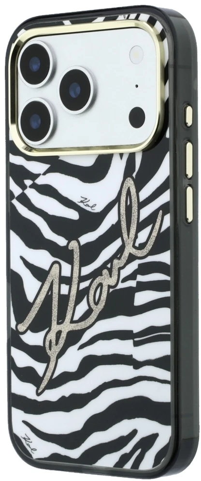 Dėklas Karl Lagerfeld IML Signature Zebra Glitter MagSafe Case for iPhone 17 Pro Max / 18 Pro Max - Gold