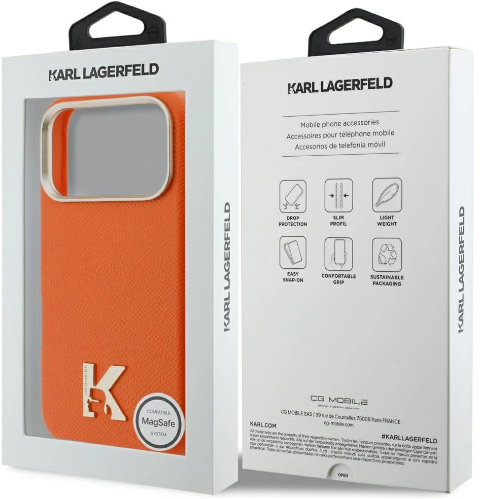 Dėklas Cg Mobile Sas Karl Lagerfeld Karl Head Logo MagSafe case for Iphone 18 Pro Max / iPhone 17 Pro Max oranžinis