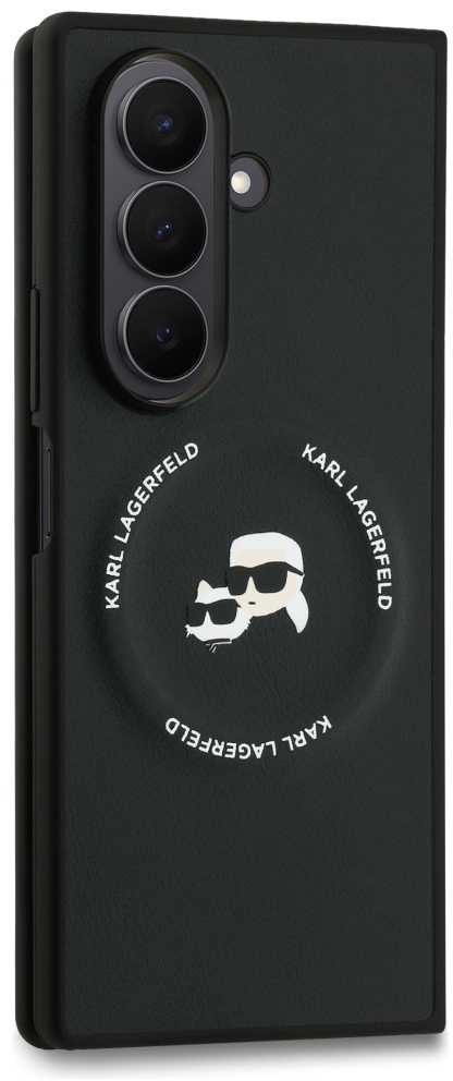 Karl Lagerfeld PU Karl and Choupette Heads Magnetic dėklas skirtas Samsung Galaxy Z Fold 7 juodos spalvos