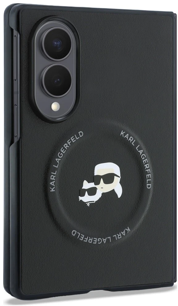 Karl Lagerfeld PU Karl and Choupette Heads Magnetic dėklas Samsung Galaxy Z Fold 8 juodos spalvos