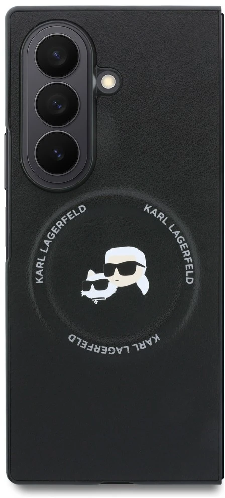 Karl Lagerfeld PU Karl and Choupette Heads Magnetic dėklas Samsung Galaxy Z Fold 8 Ultra juodos spalvos