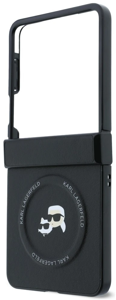 Karl Lagerfeld PU Karl and Choupette Heads Magnetic dėklas Samsung Galaxy Z Flip 8 juodos spalvos