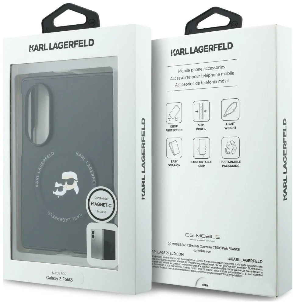 Karl Lagerfeld PU Karl and Choupette Heads Magnetic dėklas Samsung Galaxy Z Fold 8 juodos spalvos