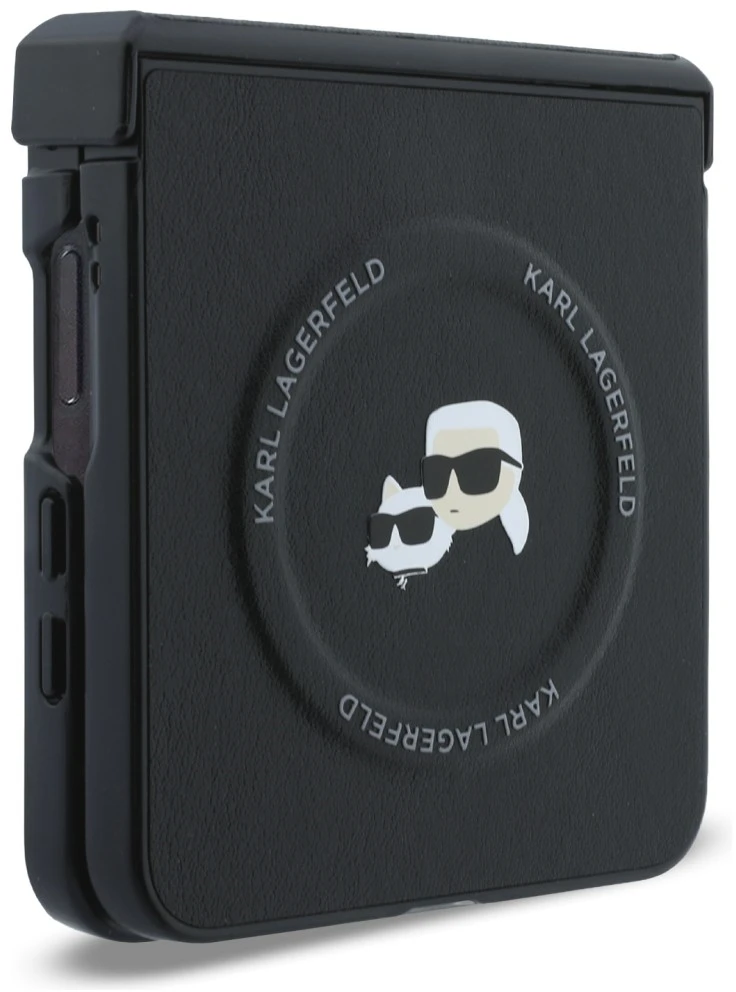 Karl Lagerfeld PU Karl and Choupette Heads Magnetic dėklas Samsung Galaxy Z Flip 8 juodos spalvos