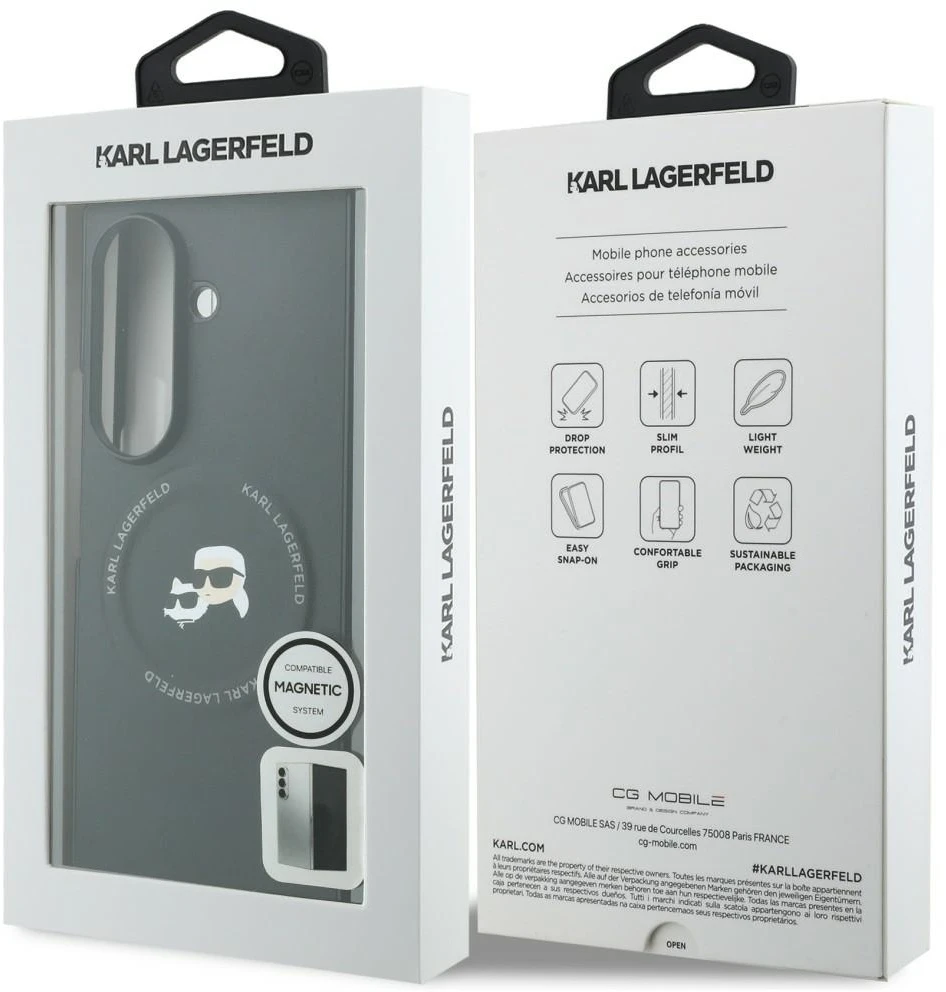 Karl Lagerfeld PU Karl and Choupette Heads Magnetic dėklas Samsung Galaxy Z Fold 8 Ultra juodos spalvos