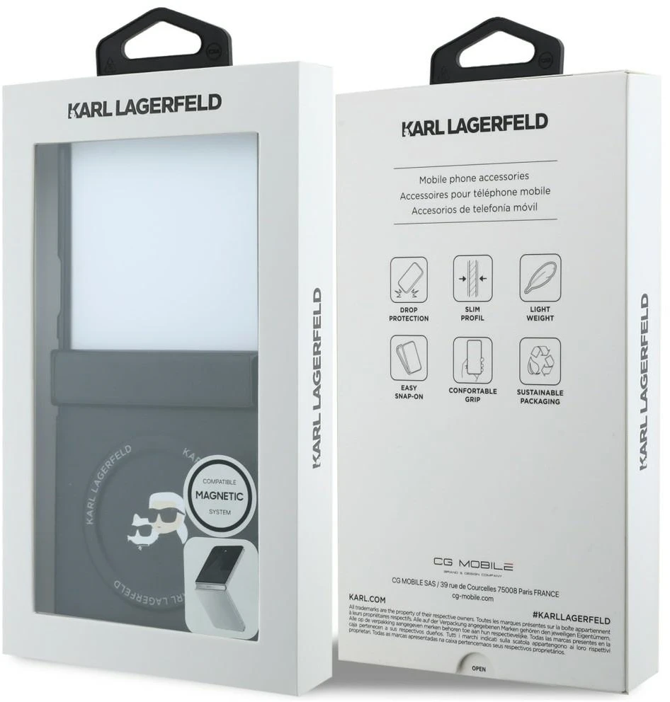 Karl Lagerfeld PU Karl and Choupette Heads Magnetic dėklas Samsung Galaxy Z Flip 8 juodos spalvos