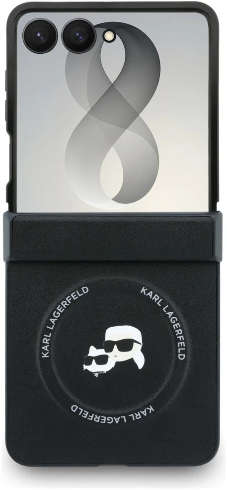 Karl Lagerfeld PU Karl and Choupette Heads Magnetic dėklas Samsung Galaxy Z Flip 8 juodos spalvos