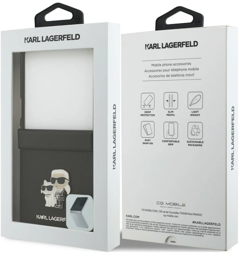Karl Lagerfeld PU Saffiano Karl and Choupette dėklas Samsung Galaxy Z Flip 8 juodos spalvos