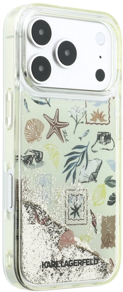 Dėklas Karl Lagerfeld Liquid Glitter Beach & Sand Case for iPhone 17 Pro / 18 Pro - rusvai gelsvas