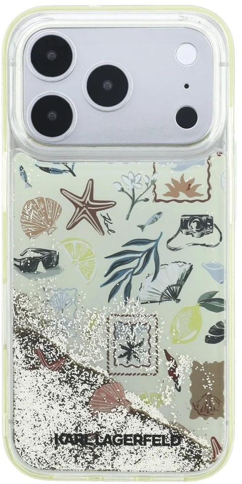 Dėklas Karl Lagerfeld Liquid Glitter Beach & Sand Case for iPhone 17 Pro / 18 Pro - rusvai gelsvas