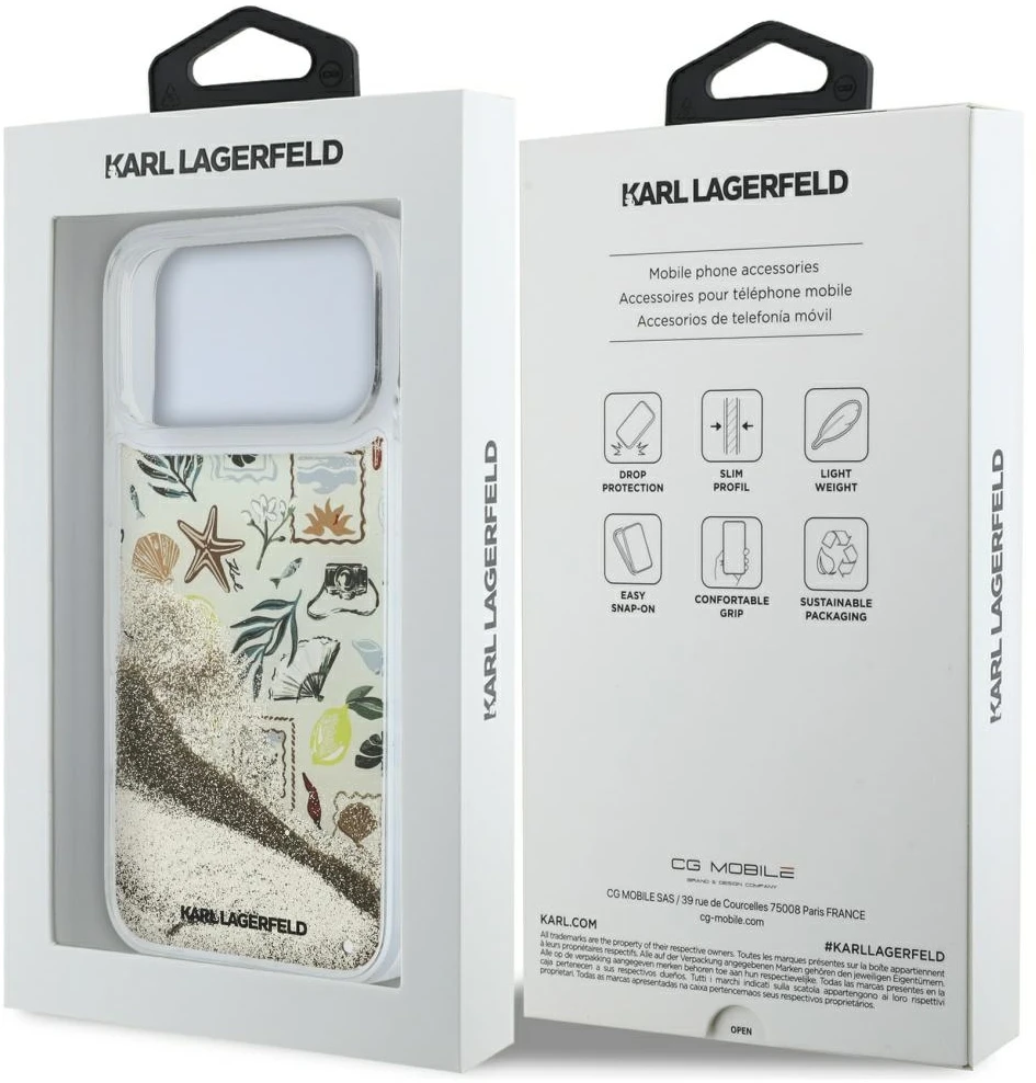 Dėklas Karl Lagerfeld Liquid Glitter Beach & Sand Case for iPhone 17 Pro Max / 18 Pro Max - rusvai gelsvas
