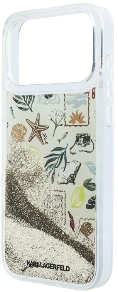 Dėklas Karl Lagerfeld Liquid Glitter Beach & Sand Case for iPhone 17 Pro Max / 18 Pro Max - rusvai gelsvas