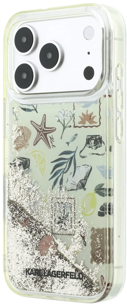 Dėklas Karl Lagerfeld Liquid Glitter Beach & Sand Case for iPhone 17 Pro / 18 Pro - rusvai gelsvas