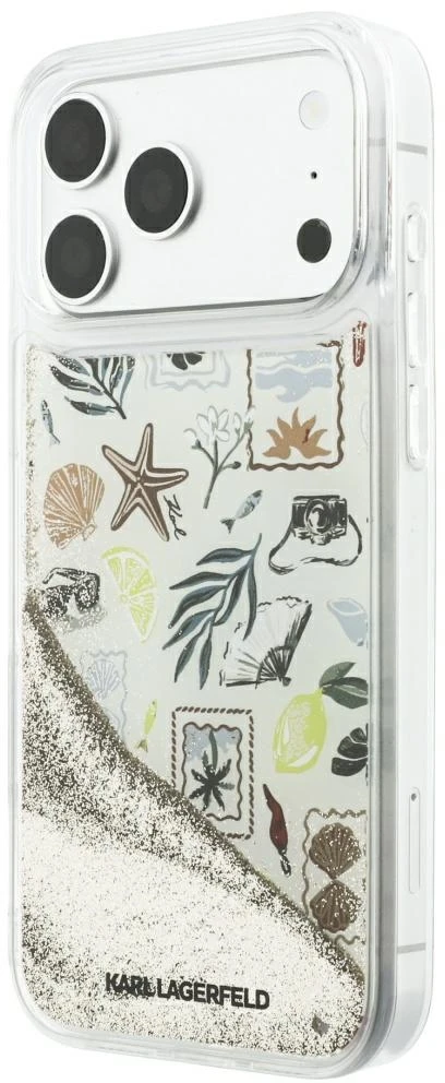 Dėklas Karl Lagerfeld Liquid Glitter Beach & Sand Case for iPhone 17 Pro Max / 18 Pro Max - rusvai gelsvas