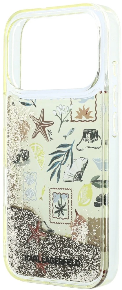 Dėklas Karl Lagerfeld Liquid Glitter Beach & Sand Case for iPhone 17 Pro / 18 Pro - rusvai gelsvas