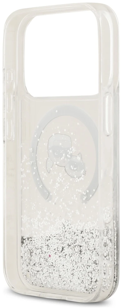 Dėklas Karl Lagerfeld Liquid Glitter Karl&Choupette Heads MagSafe do iPhone 18 Pro Max / 17 Pro Max przezorczysty