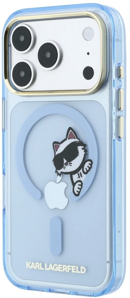 Dėklas Karl Lagerfeld Peekaboo Logo MagSafe do iPhone 18 Pro / 17 Pro šviesiai mėlyna