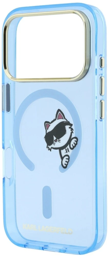 Dėklas Karl Lagerfeld Peekaboo Logo MagSafe do iPhone 18 Pro / 17 Pro šviesiai mėlyna
