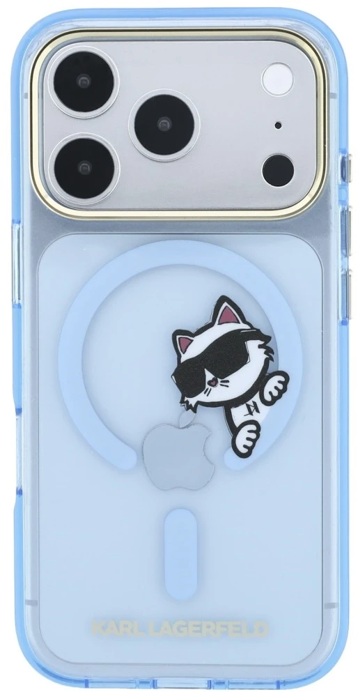 Dėklas Karl Lagerfeld Peekaboo Logo MagSafe do iPhone 18 Pro / 17 Pro šviesiai mėlyna