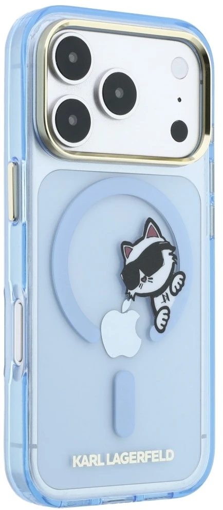 Dėklas Karl Lagerfeld Peekaboo Logo MagSafe do iPhone 18 Pro / 17 Pro šviesiai mėlyna