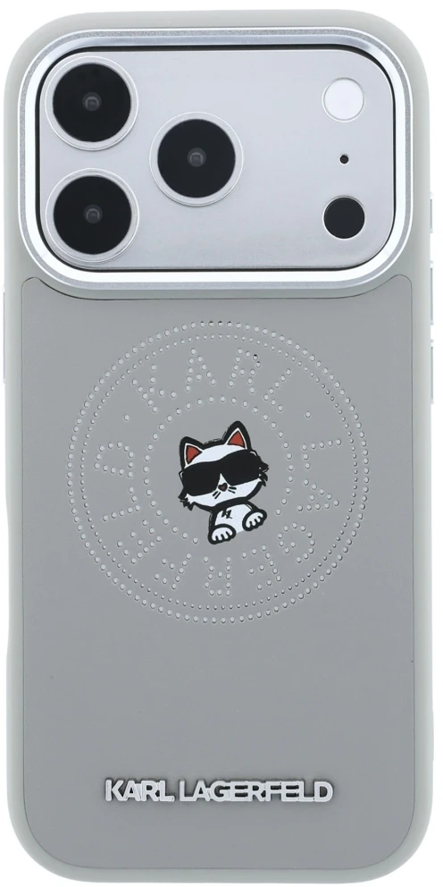 Dėklas Karl Lagerfeld Point & Choupette Sketch MagSafe do iPhone 18 Pro / 17 Pro pilka