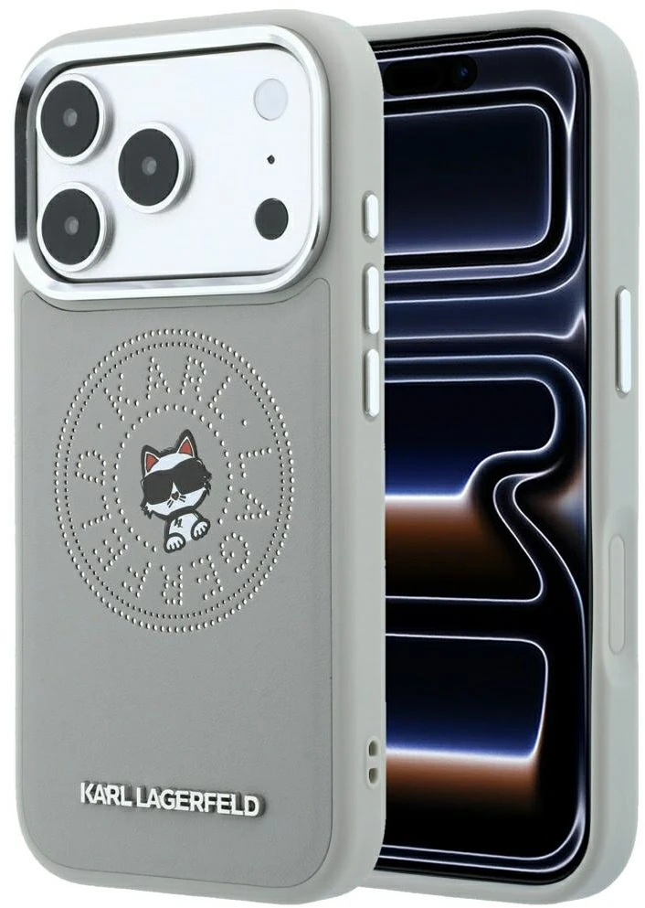 Dėklas Karl Lagerfeld Point & Choupette Sketch MagSafe do iPhone 18 Pro / 17 Pro pilka