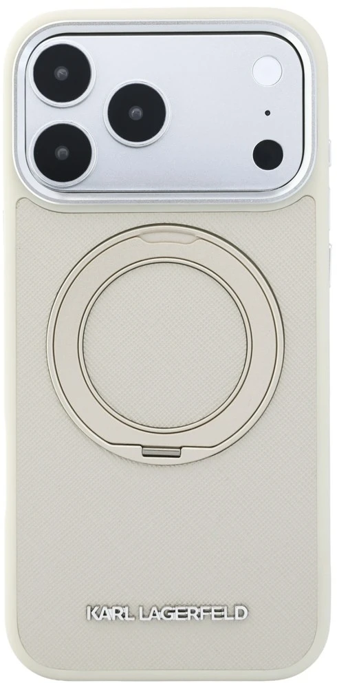 Dėklas Karl Lagerfeld Ring Stand 360 Saffiano Classic Logo MagSafe Case for iPhone 18 Pro Max / 17 Pro Max - rusvai gelsvas