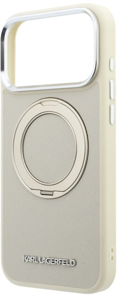 Dėklas Karl Lagerfeld Ring Stand 360 Saffiano Classic Logo MagSafe Case for iPhone 18 Pro Max / 17 Pro Max - rusvai gelsvas