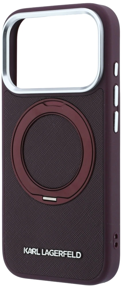 Dėklas Karl Lagerfeld Ring Stand 360 Saffiano Classic Logo MagSafe do iPhone 18 Pro Max / 17 Pro Max bordo spalvos