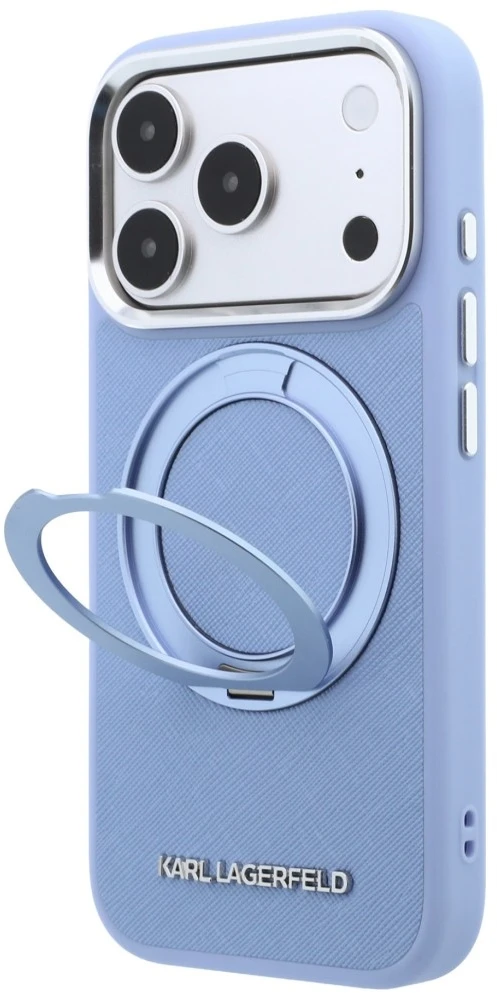 Dėklas Cg Mobile Sas Karl Lagerfeld Ring Stand 360 Saffiano Classic Logo MagSafe case for Iphone 18 Pro / 17 Pro mėlynas