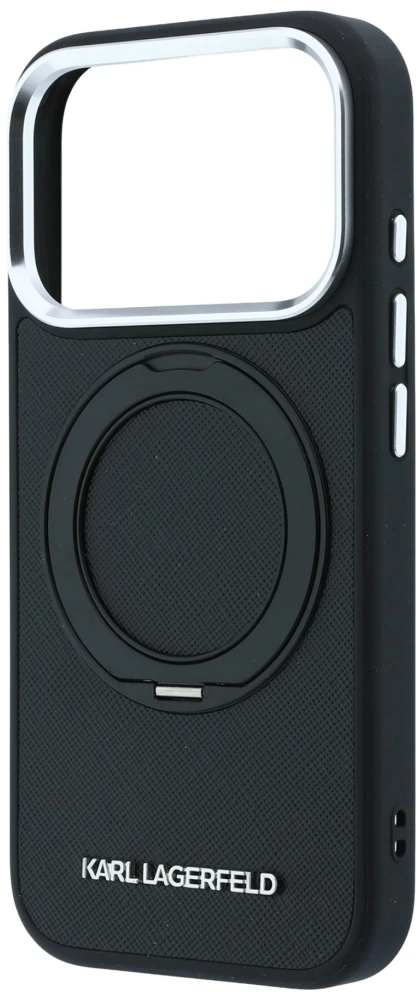 Dėklas Karl Lagerfeld case for IPHONE 18 Pro Max/17 Pro Max compatible with MagSafe (Ring Stand 360 Saffiano Classic Logo) juodas