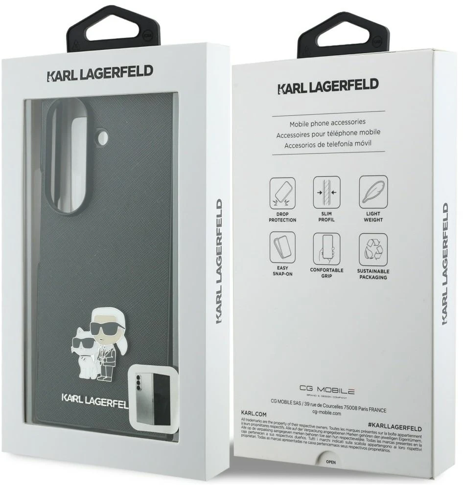 Karl Lagerfeld PU Saffiano Karl and Choupette dėklas Samsung Galaxy Z Fold 8 Ultra juodos spalvos