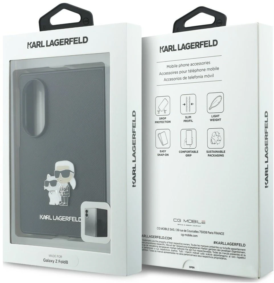 Dėklas Karl Lagerfeld Saffiano Karl&Choupette Pin do Samsung Galaxy Z Fold8 juoda
