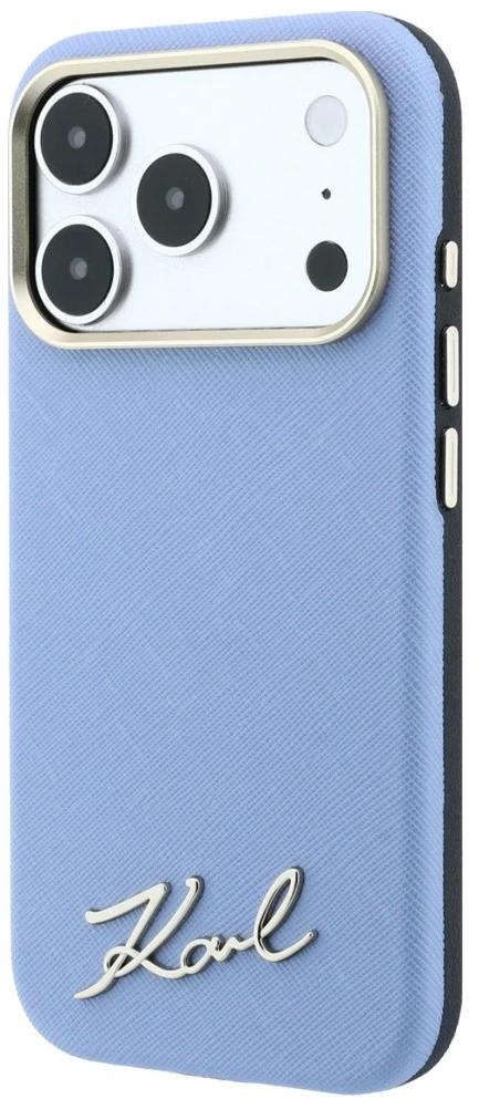Dėklas Karl Lagerfeld Saffiano Small Script Metal Logo MagSafe Case for iPhone 17 Pro / 18 Pro - Light Mėlyna