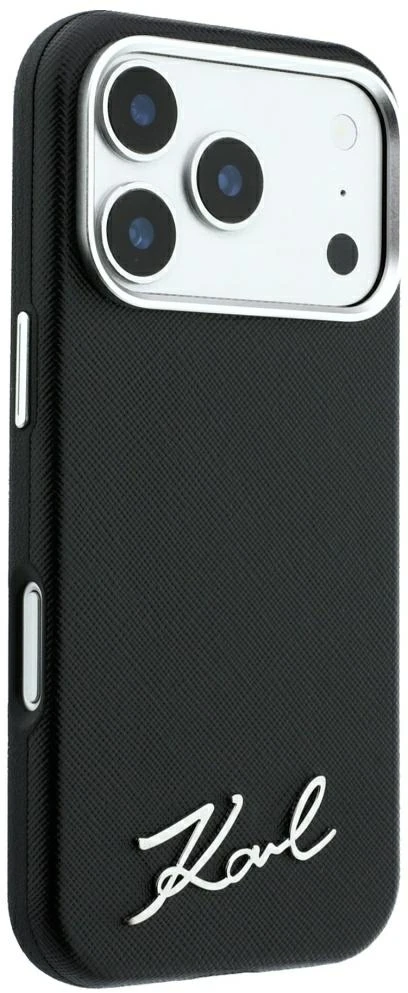 Dėklas Karl Lagerfeld Saffiano Small Script Metal Logo MagSafe Case for iPhone 17 Pro Max / 18 Pro Max - Juodas