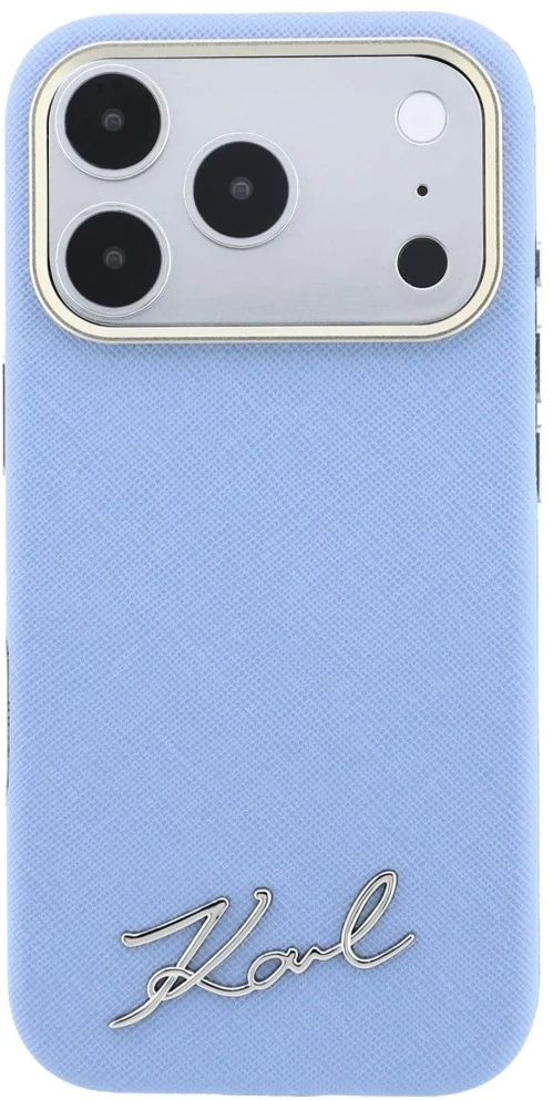 Dėklas Karl Lagerfeld Saffiano Small Script Metal Logo MagSafe Case for iPhone 17 Pro / 18 Pro - Light Mėlyna
