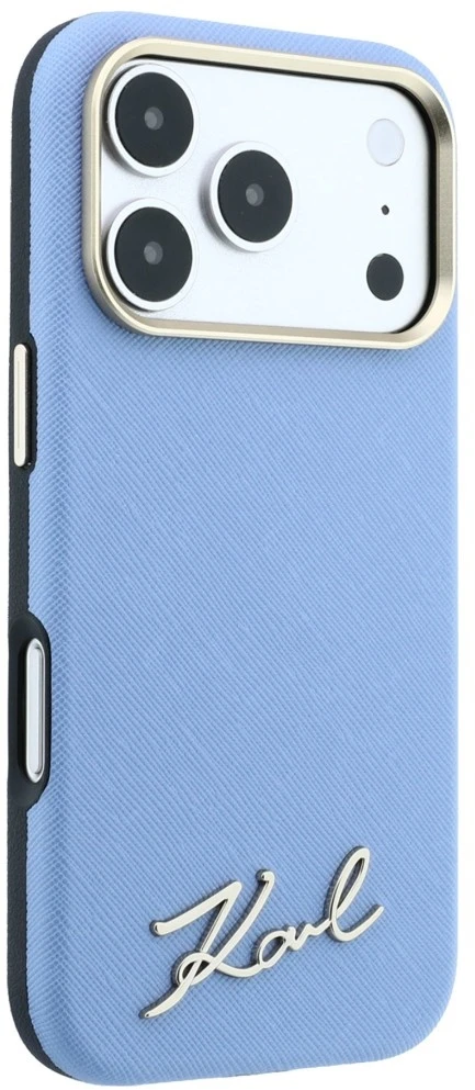 Dėklas Karl Lagerfeld Saffiano Small Script Metal Logo MagSafe Case for iPhone 17 Pro / 18 Pro - Light Mėlyna