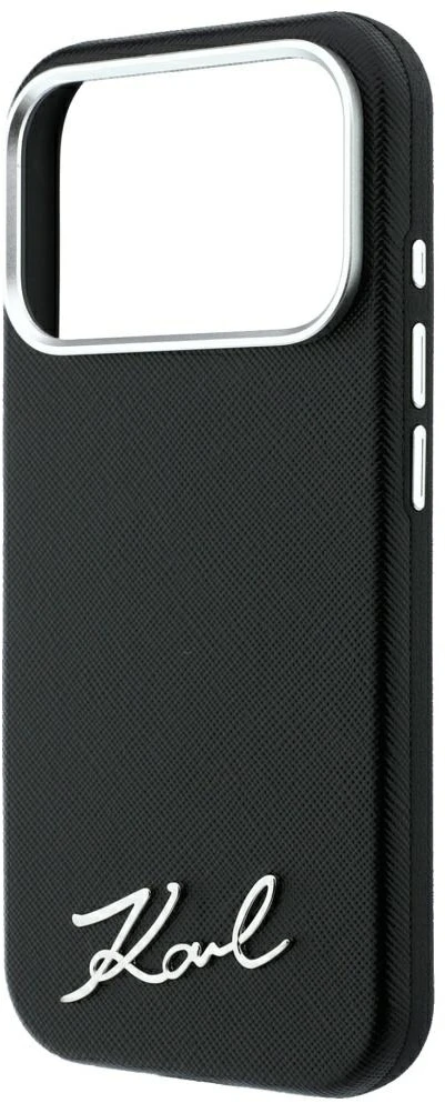 Dėklas Karl Lagerfeld Saffiano Small Script Metal Logo MagSafe Case for iPhone 17 Pro Max / 18 Pro Max - Juodas