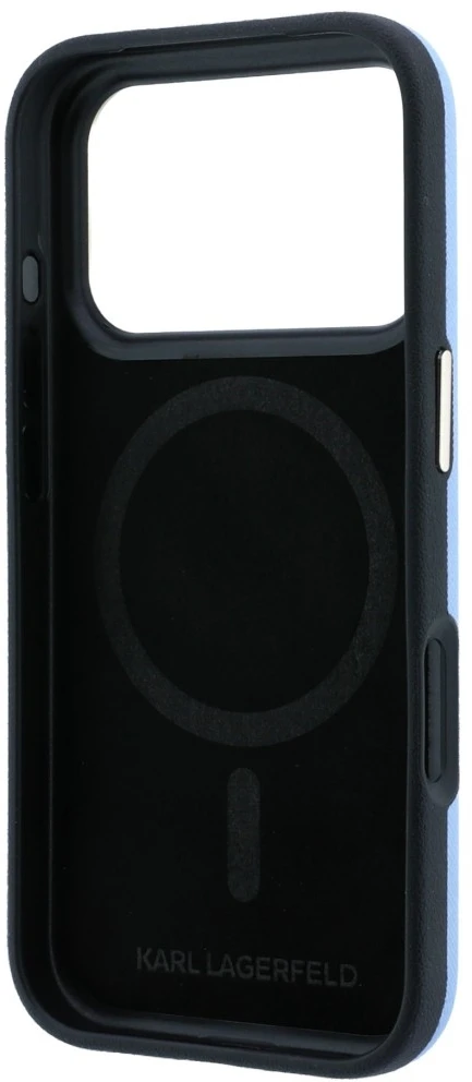Dėklas Karl Lagerfeld Saffiano Small Script Metal Logo MagSafe Case for iPhone 17 Pro / 18 Pro - Light Mėlyna