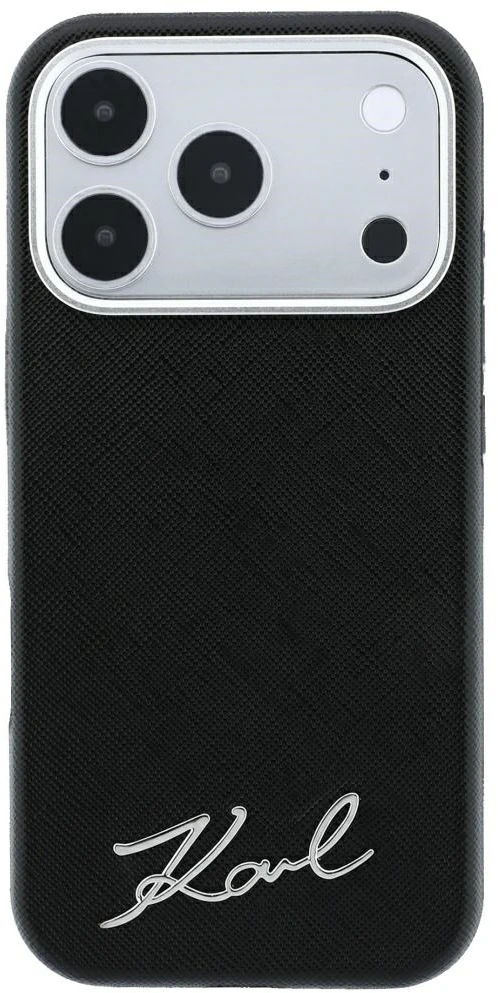 Dėklas Karl Lagerfeld Saffiano Small Script Metal Logo MagSafe Case for iPhone 17 Pro Max / 18 Pro Max - Juodas