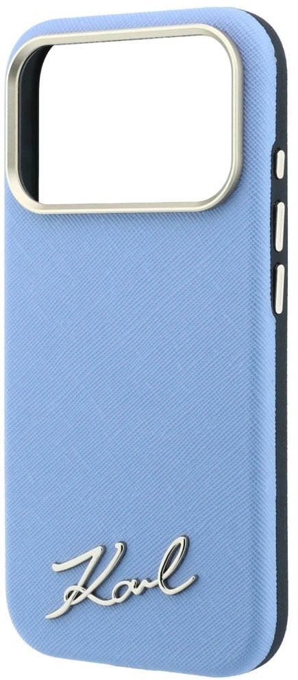 Dėklas Karl Lagerfeld Saffiano Small Script Metal Logo MagSafe Case for iPhone 17 Pro / 18 Pro - Light Mėlyna