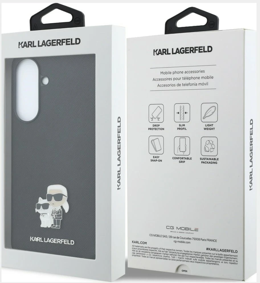 Karl Lagerfeld Saffiano su Karl&Choupette metaliniu logotipu telefono dėklas, skirtas Samsung Galaxy A37 (A376), juodas