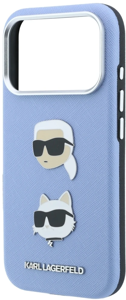 Dėklas Cg Mobile Sas Karl Lagerfeld Saffiano with Karl & Choupette Heads Pins & Logo case for Iphone 18 Pro Max / 17 Pro Max mėlynas