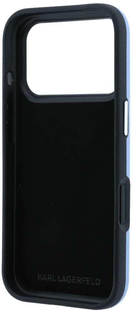 Dėklas Cg Mobile Sas Karl Lagerfeld Saffiano with Karl & Choupette Heads Pins & Logo case for Iphone 18 Pro Max / 17 Pro Max mėlynas