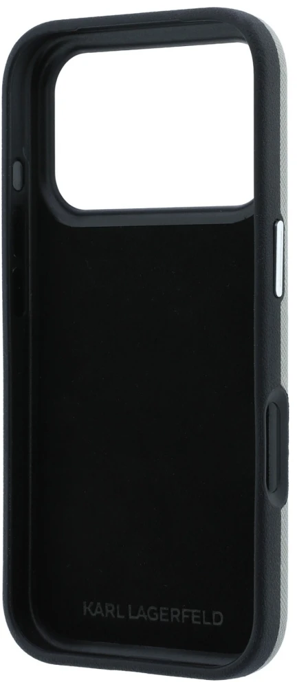 Dėklas Karl Lagerfeld Saffiano Case with Karl & Choupette Heads Pins & Logo for iPhone 18 Pro / 17 Pro - Gray