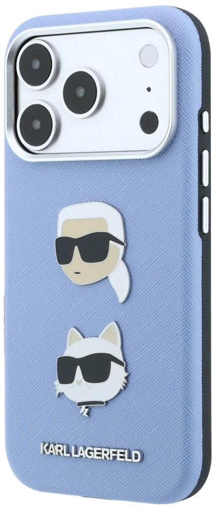 Dėklas Cg Mobile Sas Karl Lagerfeld Saffiano with Karl & Choupette Heads Pins & Logo case for Iphone 18 Pro Max / 17 Pro Max mėlynas