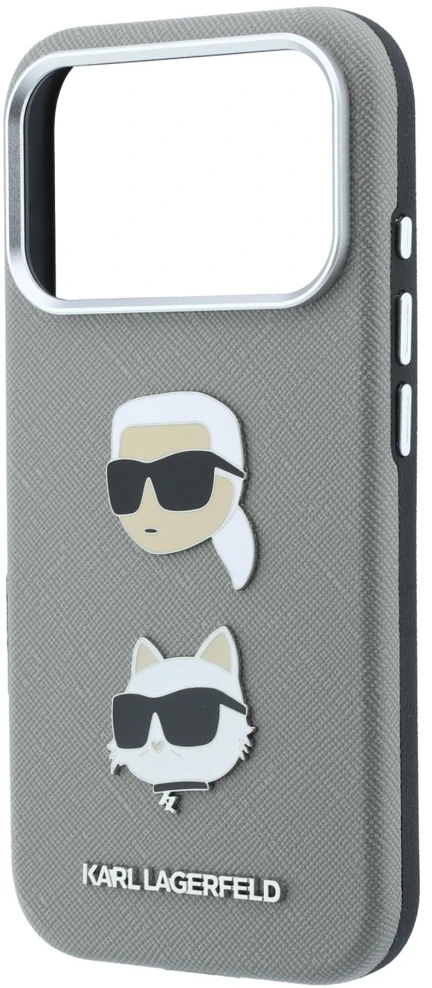 Karl Lagerfeld PU Semi Wrap Saffiano K&CH Heads dėklas, skirtas iPhone 18 Pro Max, pilkas