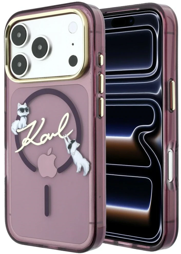 Dėklas Karl Lagerfeld Script Logo MagSafe do iPhone 18 Pro Max / 17 Pro Max bordo spalvos