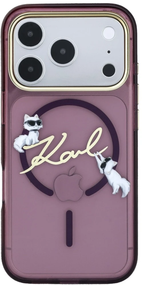 Dėklas Karl Lagerfeld Script Logo MagSafe do iPhone 18 Pro Max / 17 Pro Max bordo spalvos